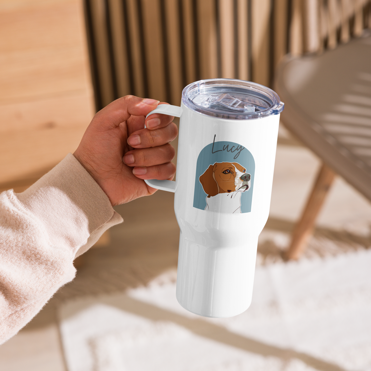 Custom Pet Portrait Travel Mug with a Handle