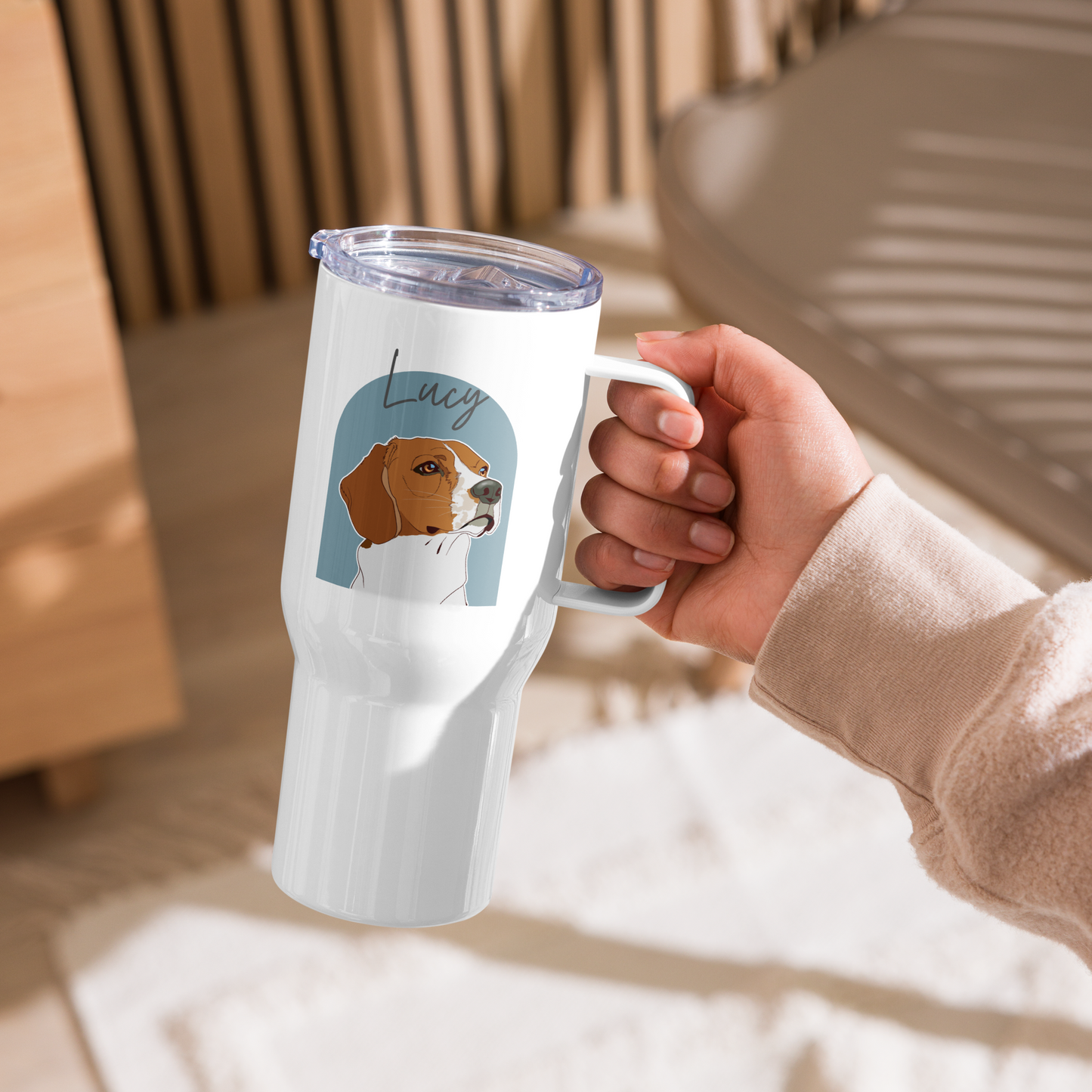 Custom Pet Portrait Travel Mug with a Handle